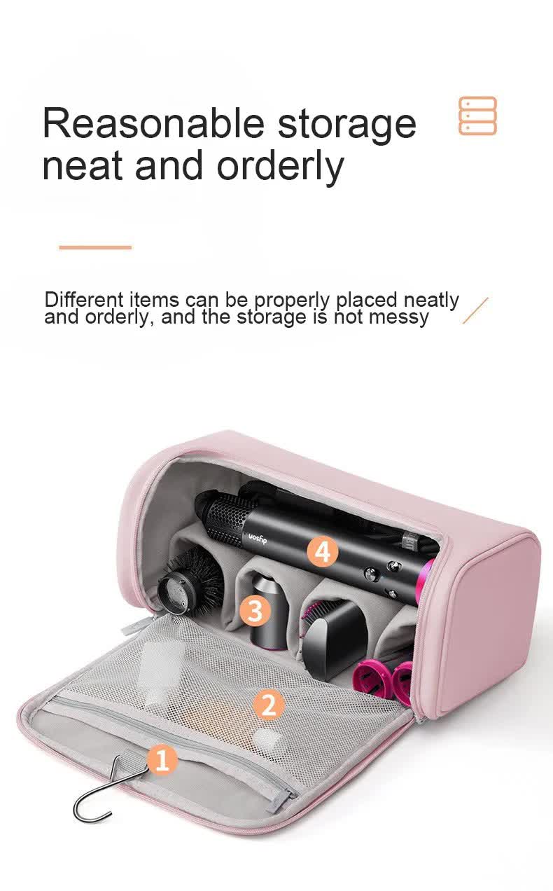 NNEDSZ Black Portable PU Storage Bag for Hair Curlers, Hair Dryers, and Styling Tools(Hair dryers, etc. are shooting props and are not included in the product)